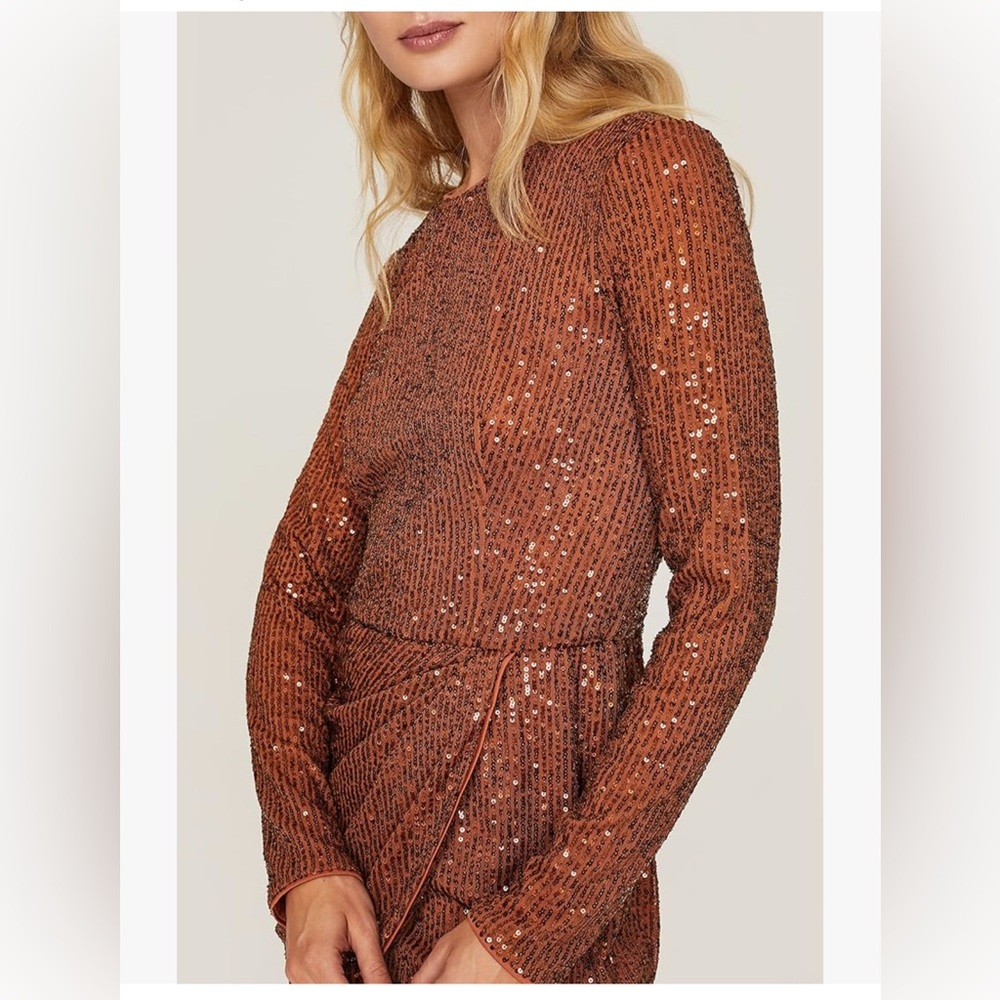 Toccin X $795 Designer Sequined Brown Mini Dress Cocktail Party Size 2 - Picture 3 of 9